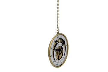Retro styled pocket watch hanging from chain