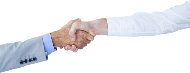 Business people shaking hands on white background