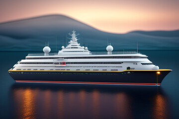 Realistic View of a Luxury Cruise Liner at Sea. Generative AI