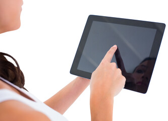 Pretty brunette using tablet pc