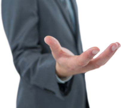 Midsection of businessman holding invisible object