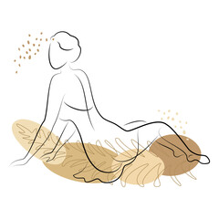 Silhouette of a woman in a modern continuous line style. The girl is slim and beautiful. Lady suitable for aesthetic decor, posters, stickers, logo. Vector illustration