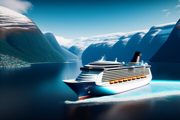 Realistic View of a Luxury Cruise Liner at Sea. Generative AI