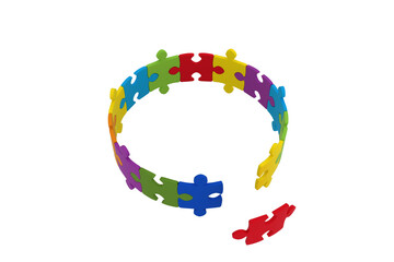 Circular jigsaw puzzle on white background