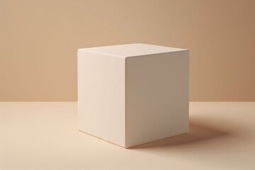  a white square object sitting on top of a table next to a brown wall and a beige wall in the background with a light brown floor.  generative ai