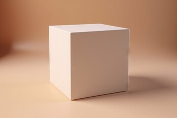  a white square box sitting on top of a brown floor next to a brown wall with a shadow on the floor and a light brown wall behind it.  generative ai