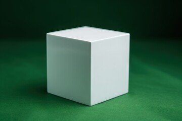 a white square object sitting on a green surface with a black back ground and a green background behind it, with a single square object in the center of the picture.  generative ai