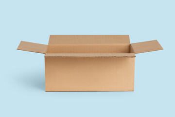 Cardboard box for delivery, parcels. On a blue, blue background