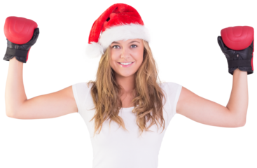 Festive blonde with boxing gloves