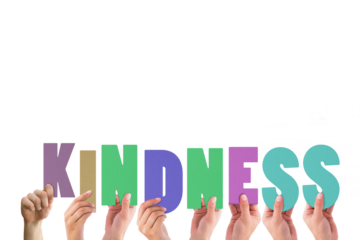 Cropped hands holding colorful word kindness 