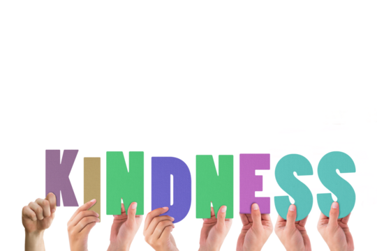 Cropped hands holding colorful word kindness 