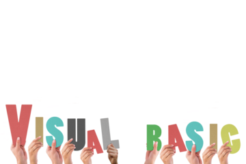 Colorful alphabet spelling Visual Basic held up by people