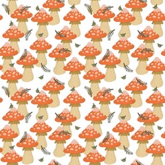 Seamless pattern with mushrooms. Colorful style flat for kids. hand drawing. baby design for fabric, print, wrapper