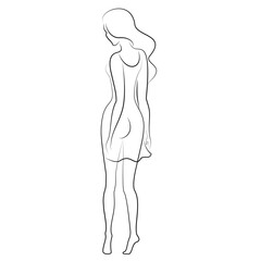 Woman silhouette in modern continuous line style. The girl is slim and beautiful. Lady suitable for aesthetic decor, posters, stickers, logo. Vector illustration.