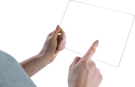 High angle view of businesswoman using glass interface