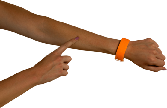 Close up view of man gesturing on his forearm