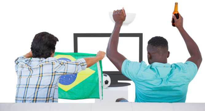 Football fans holding various objects and cheering - Powered by Adobe