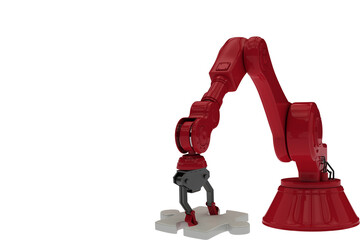 Red robotic hand picking puzzle piece