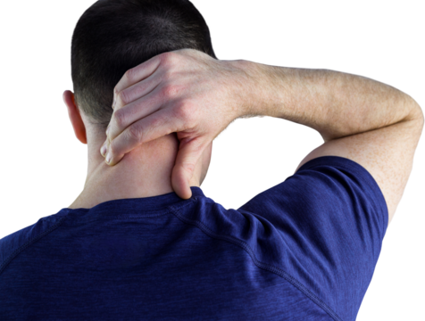 Rear view of a man with neck pain