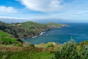 Green cliffs of Sao Miguel island, Azores, Portugal.