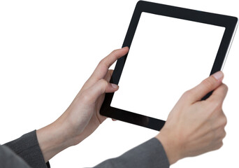 Cropped image of businesswoman holding digital tablet