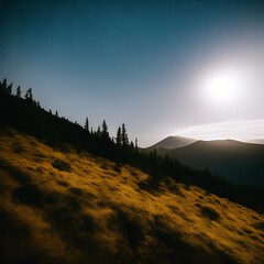 Beautiful sunset landscape, in a nature background in the montains