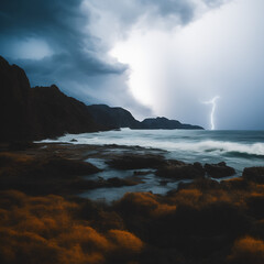 Beautiful thunderstorm landscape, in a nature background with lightnings