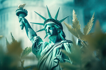 statue of liberty in a marijuana plantation Generative AI	
