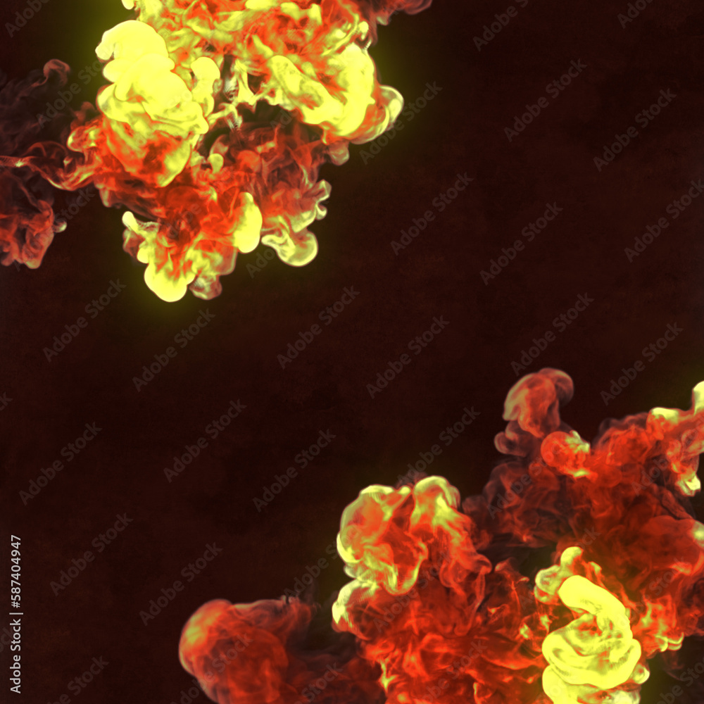 Poster explosion with chemical smoke on dark background. abstract pattern. 3d rendering digital illustratio