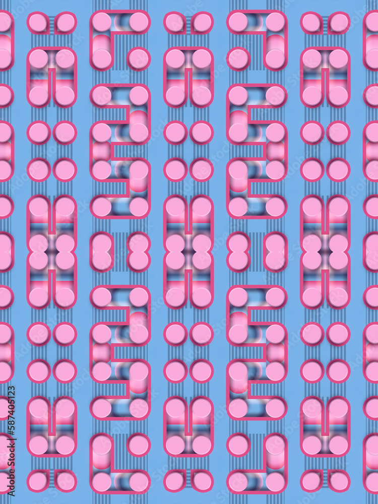 Aufkleber Abstract cartoon symmetric geometric pattern. Creative concept design. 3d rendering digital illustration