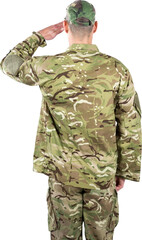 Rear view of soldier saluting