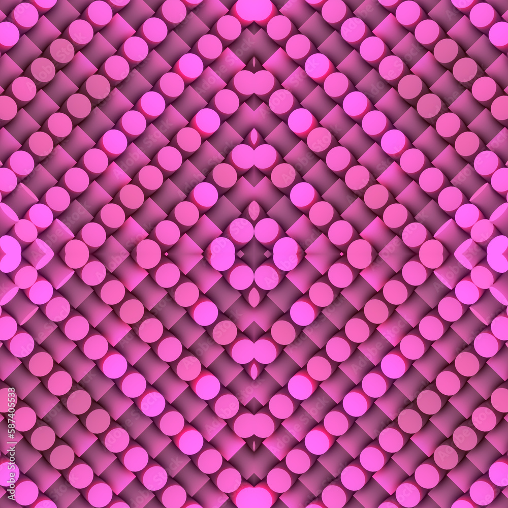 Poster kaleidoscopic pattern of pink cylinders. creative modern design. art background. 3d rendering digita