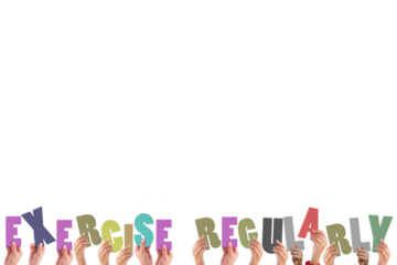 Cropped hands holding colorful words exercise regularly