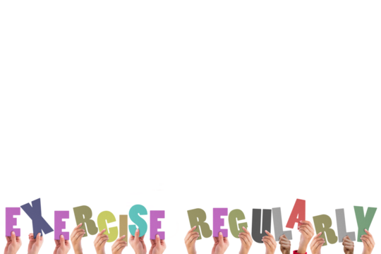 Cropped hands holding colorful words exercise regularly  - Powered by Adobe