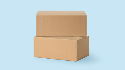 several cardboard boxes for delivery, parcels. On a blue, blue background.