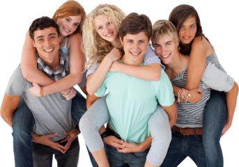 Teenagers giving their friends piggyback rides