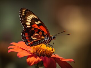 Butterfly on a flower, close up, selective focus.