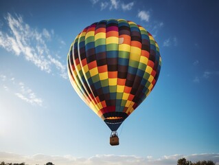 Obraz premium Colorful hot air balloon in the blue sky. 3d rendering