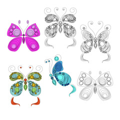 A set of unusual beautiful quilling butterflies. Summer moths with openwork wings.