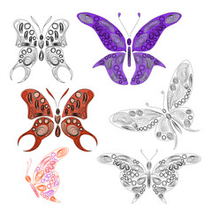 A set of unusual beautiful quilling butterflies. Summer moths with openwork wings.
