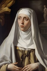 Naklejka premium Saint Catherine of Siena, painting illustration. Generative Ai. St. Catherine is a famous catholic saint.