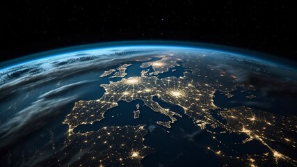 Nighttime View of Earth from Space, Illuminated by City Lights, Generative AI