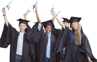 Portrait of smiling students holding degree