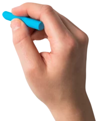 Gordijnen Hand holding blue chalk © vectorfusionart