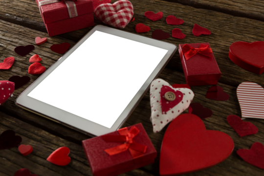 Digital tablet and valentine decorations
