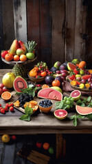 Fototapeta na wymiar A Healthy Assortment of Fruits on a Table