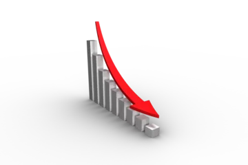 Muurstickers Buffet Red arrow and bar chart