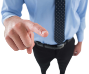 High angle view of businessman using imaginary screen