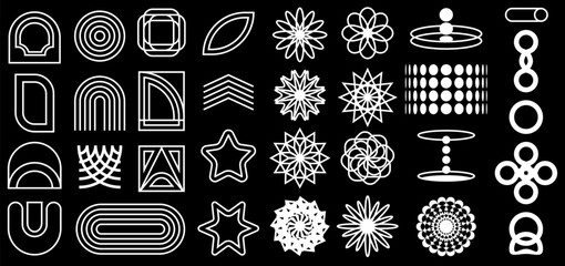 Collection white shapes design in y2k style. Trendy elements in 70s-2000s. Vector illustration. Flat style.