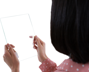 Woman using glass digital tablet